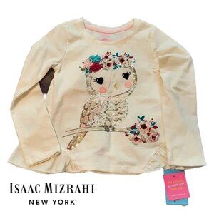 Girls (M-7/8) Isaac Mizrahi New York Cream Owl Graphic Long Sleeve Top NWT